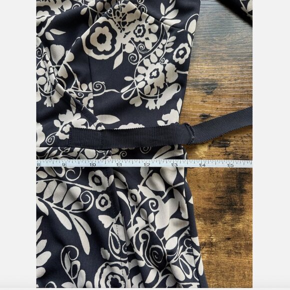 LOFT Dark Floral Print Navy + Cream True Wrap Midi Dress - Size 0 - Picture 5 of 8